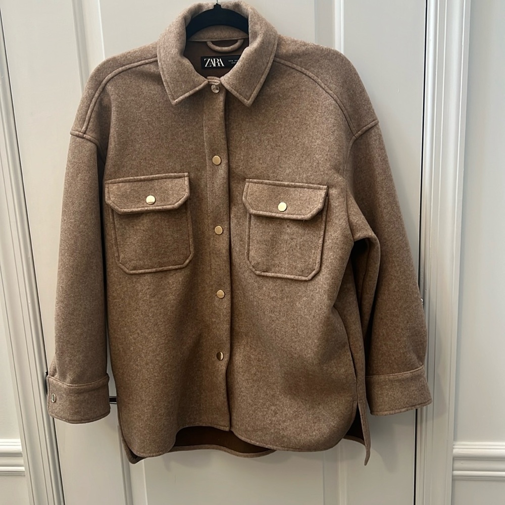 Zara Brown Wool Button-Up Overshirt Jacket